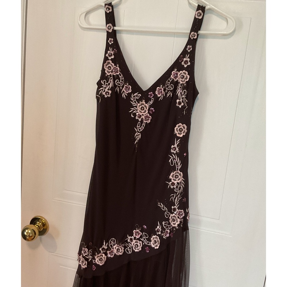 R&M Richards Gown Womens 6P Brown NWT Floral Embroidered Tulle Maxi Dress - Picture 2 of 10